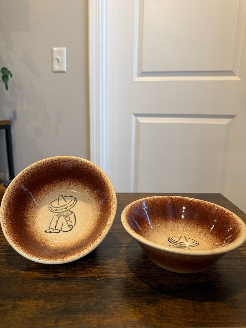 Vintage Watt Pottery Mexican Siesta Man #603 Bowls Set of 2 – 6” Brown Cream